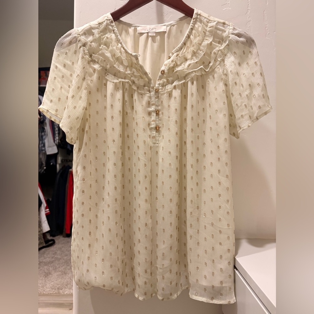 LOFT Gold Accent Blouse with Ruffles
